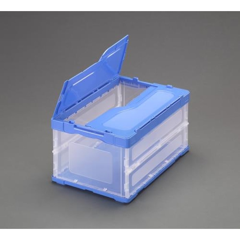 エスコ EA506AA-208 530x366x334mm/51.0L折畳コンテナ(透明・青/蓋付 1個（ご注文単位1個）【直送品】