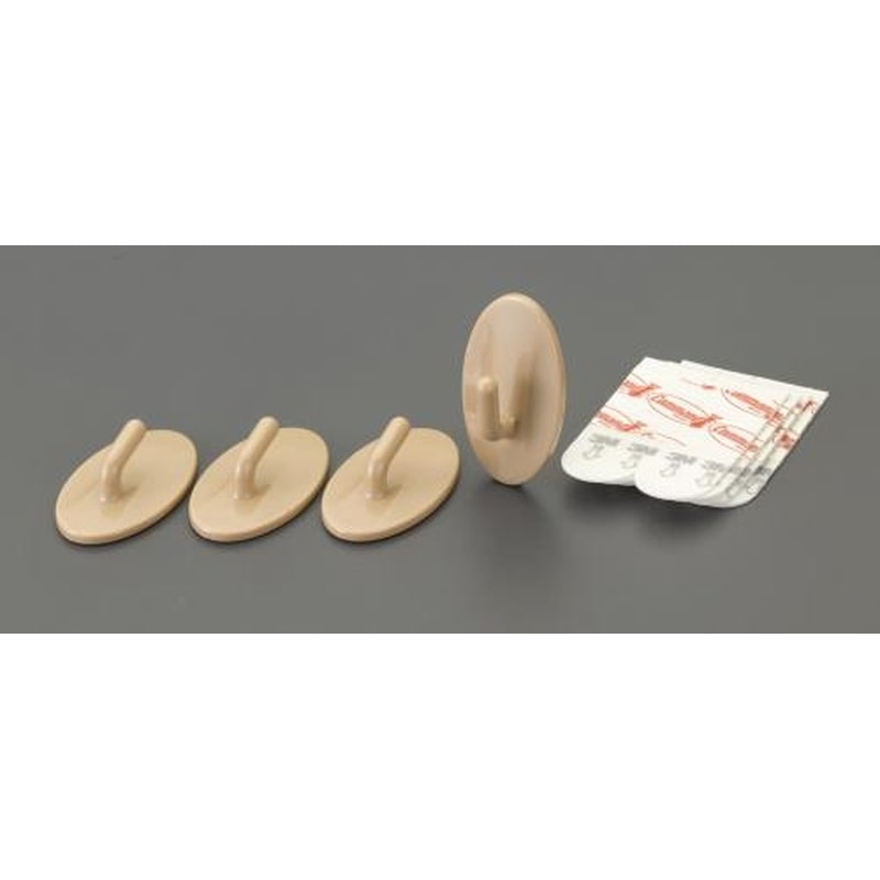 エスコ EA638LM-7 39x22mm小物用フック(粘着付/ブラウン/4個) 1個（ご注文単位1個）【直送品】