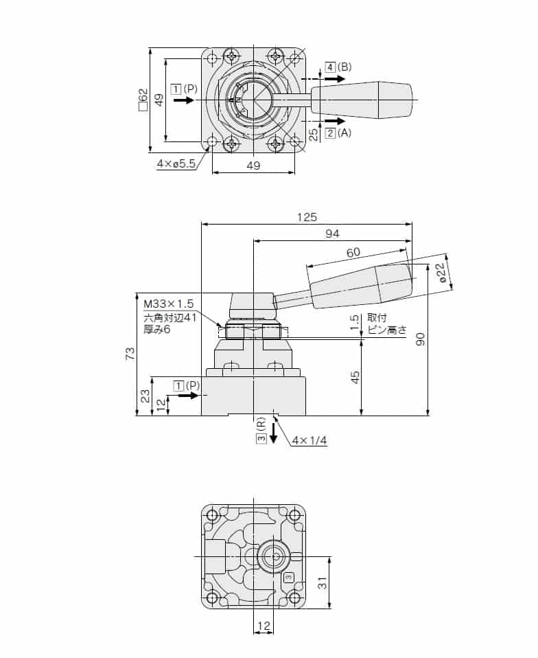 エスコ EA153SJ-11 Rc1/4手動切替バルブ(4方向) 1個 （ご注文単位1個）【直送品】