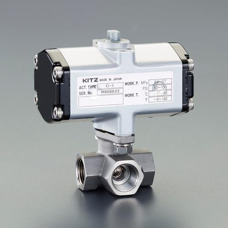 エスコ EA470BW-102 Rc1/4”空圧式三方ボールバルブ(ステンレス製) 1個（ご注文単位1個）【直送品】