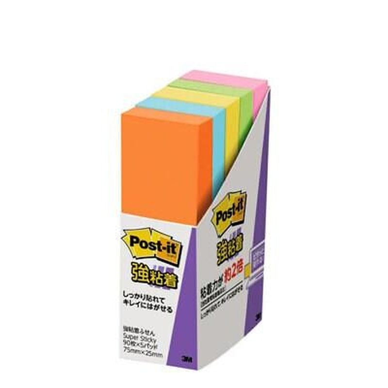 エスコ EA762GA-176 75x25mm強粘着メモ(90枚x5個/5色) 1個（ご注文単位1個）【直送品】