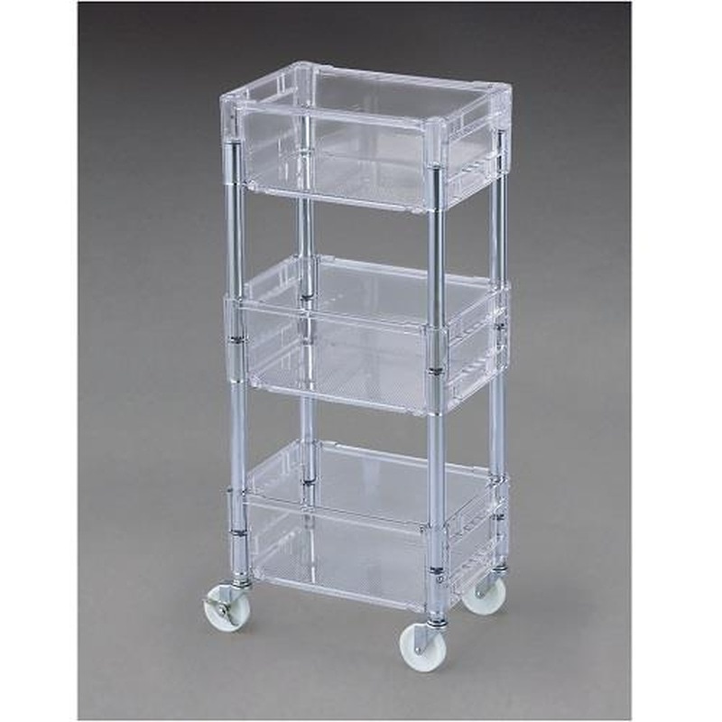 エスコ EA506AT-11 280x390x895mmキャスター付コンテナ(3段/透明クリアー) 1個(ご注文単位1個)【直送品】