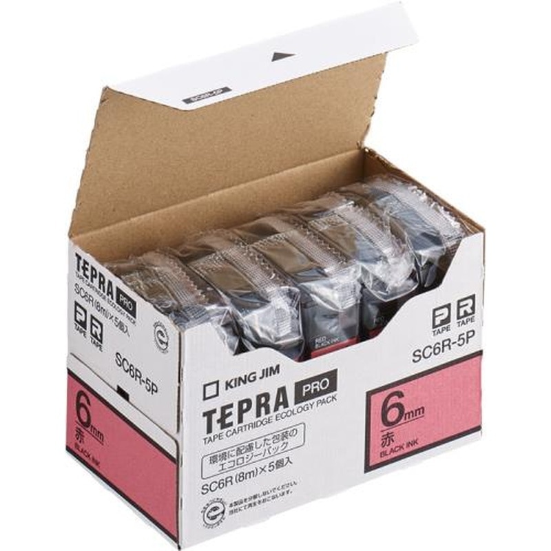 エスコ EA761DK-61B 6mmテープカセット(赤/5個) 1個（ご注文単位1個）【直送品】