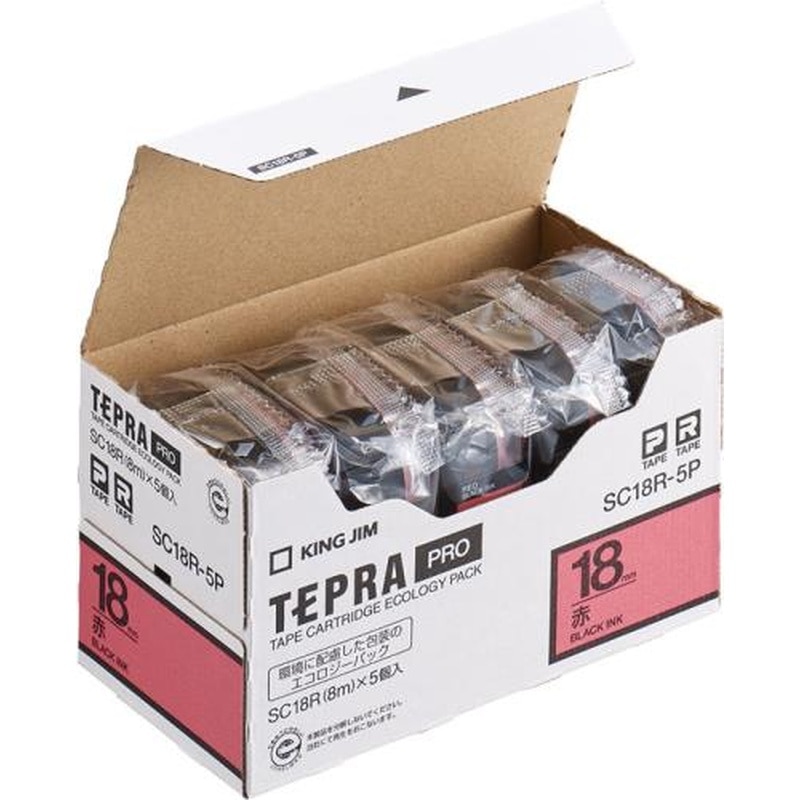 エスコ EA761DK-181B 18mmテープカセット(赤/5個) 1個（ご注文単位1個）【直送品】