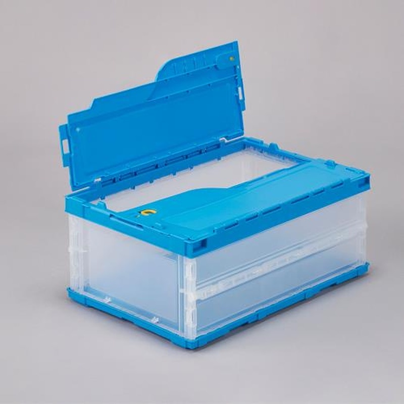 エスコ EA506AA-516 530x366x232mm/34.1L折畳コンテナ(青/蓋付薄型 1個(ご注文単位1個)【直送品】