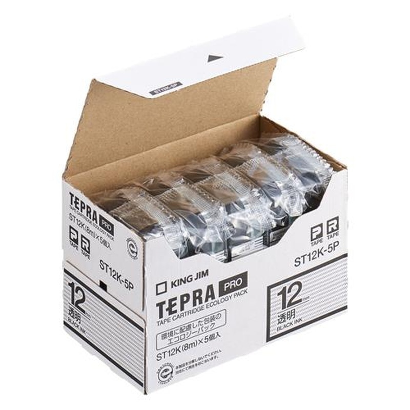 エスコ EA761DN-54C 12mmテープカセット(テプラ用/5個)透明 1個（ご注文単位1個）【直送品】