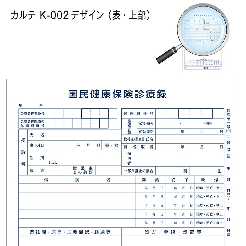 金鵄製作所 カルテ1号用紙 診療録 国保 K-002 41022-202 1箱(ご注文単位1箱)【直送品】
