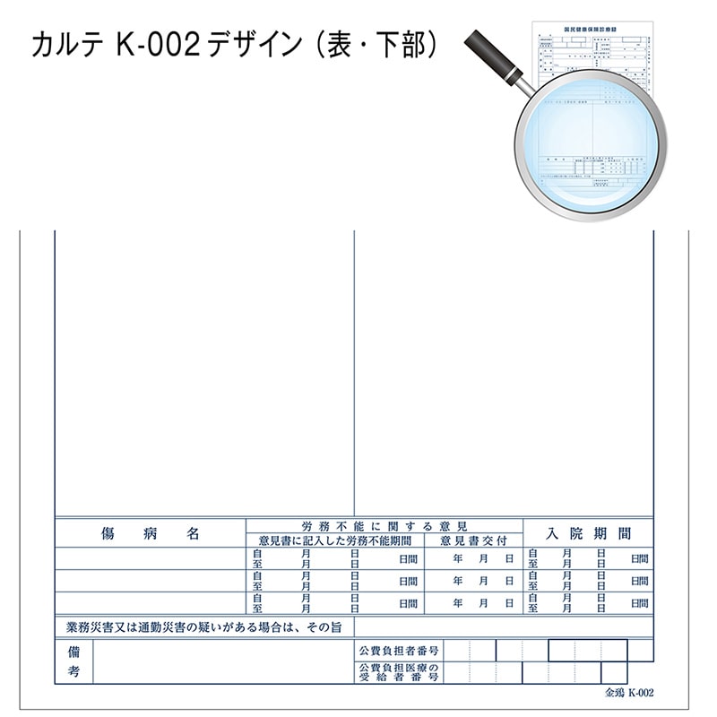 金鵄製作所 カルテ1号用紙 診療録 国保 K-002 41022-202 1箱(ご注文単位1箱)【直送品】