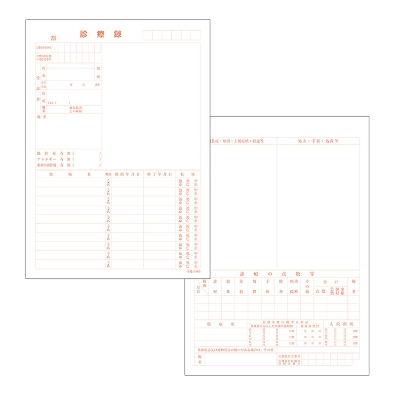 金鵄製作所 カルテ1号用紙 診療録 社保 K-005 41022-501 1箱（ご注文単位1箱）【直送品】