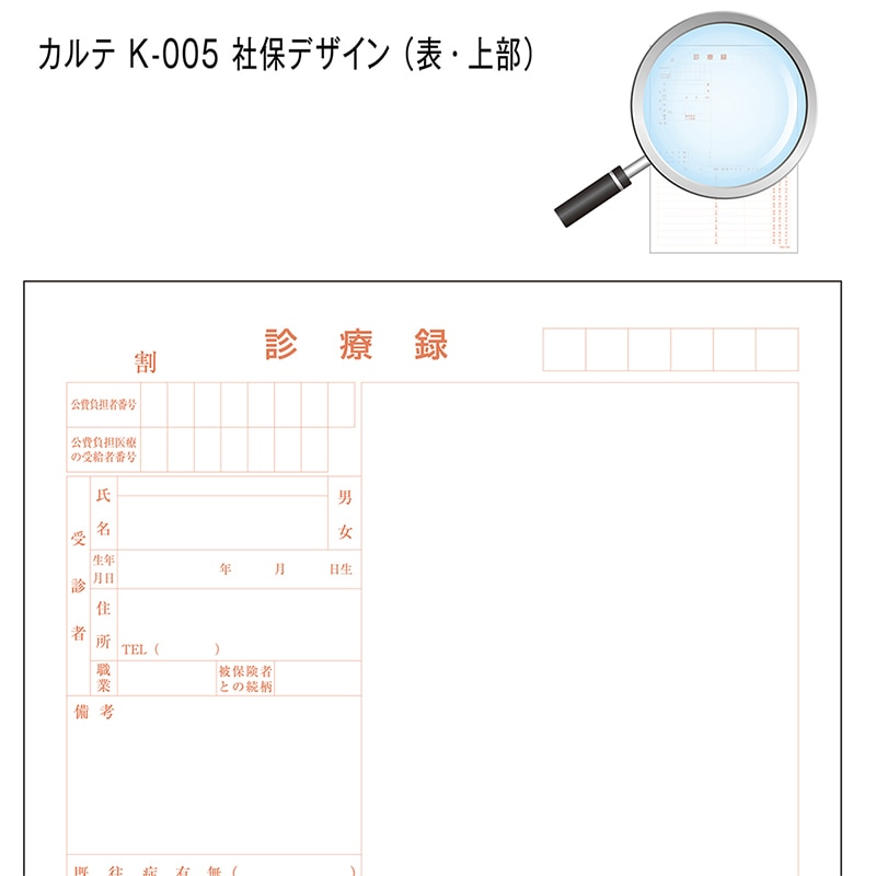 金鵄製作所 カルテ1号用紙 診療録 社保 K-005 41022-501 1箱(ご注文単位1箱)【直送品】