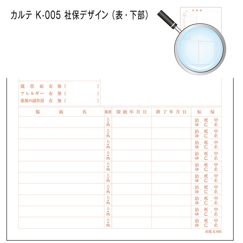 金鵄製作所 カルテ1号用紙 診療録 社保 K-005 41022-501 1箱(ご注文単位1箱)【直送品】