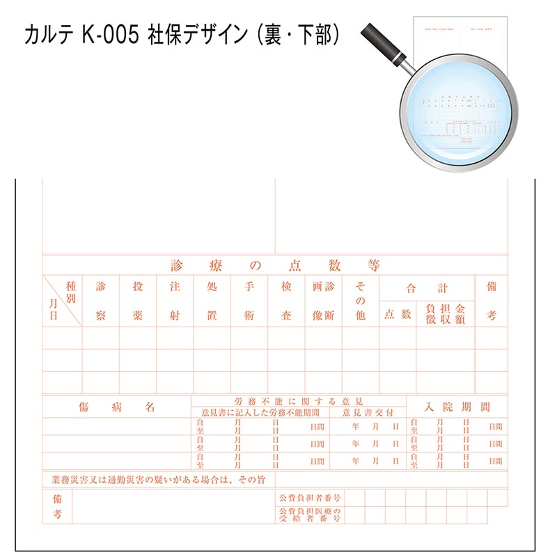 金鵄製作所 カルテ1号用紙 診療録 社保 K-005 41022-501 1箱(ご注文単位1箱)【直送品】