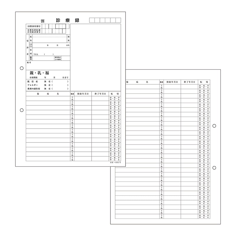 金鵄製作所 カルテ1号用紙 診療録 2穴付 SK-401Y 41912-001 1箱（ご注文単位1箱）【直送品】