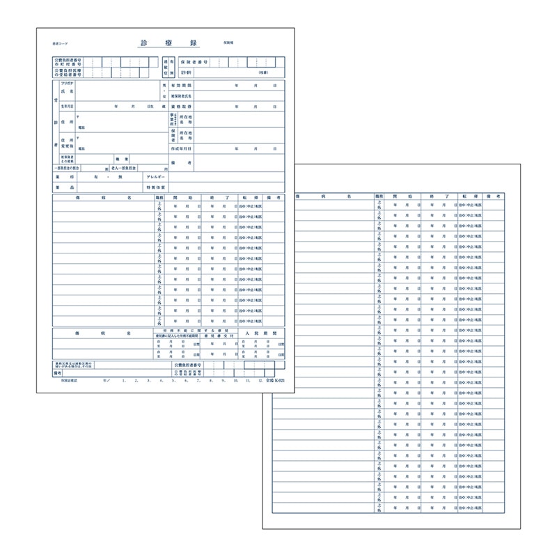 金鵄製作所 カルテ1号用紙 社保・国保兼用 K-021 41012-804 1箱（ご注文単位1箱）【直送品】