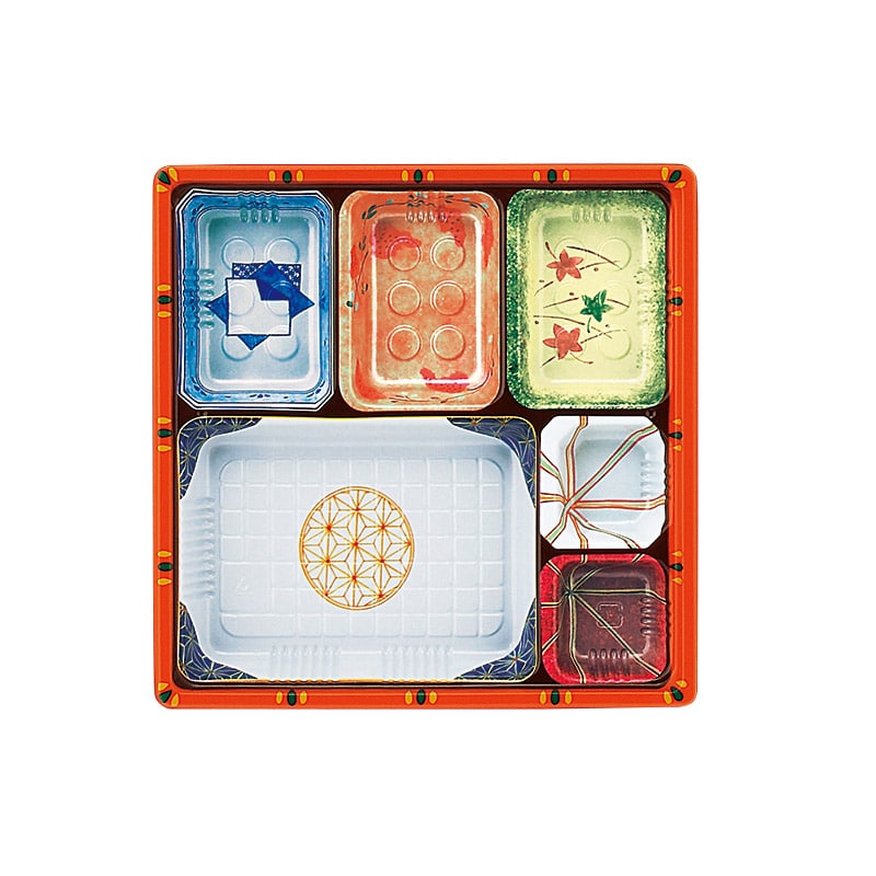 アヅミ産業 幕の内弁当容器 本体 T-70-2F 柄付 50枚/袋(ご注文単位16袋)【直送品】