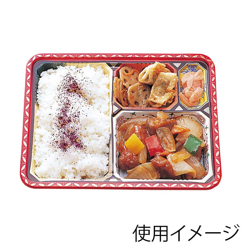 アヅミ産業 幕の内弁当容器 本体 T-80-60-2F 柄付 50枚/袋(ご注文単位16袋)【直送品】