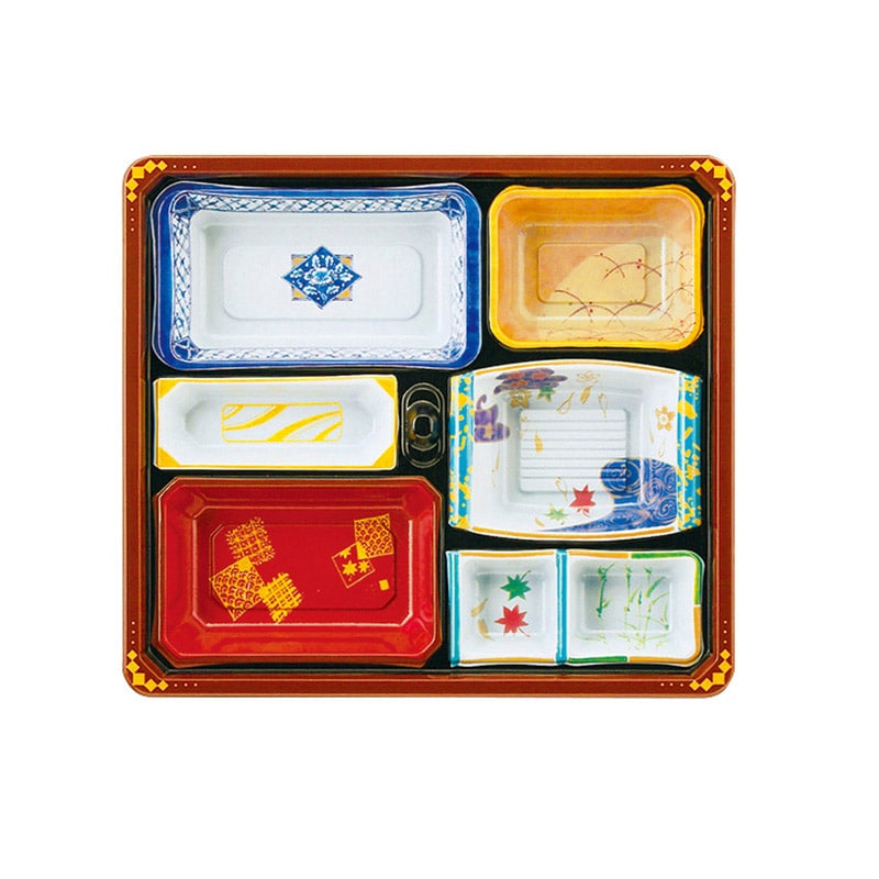 アヅミ産業 仕出し容器 本体(A柄)・蓋(三彩)会席膳セット T-105-A T105AS-2 20セット/袋(ご注文単位10袋)【直送品】