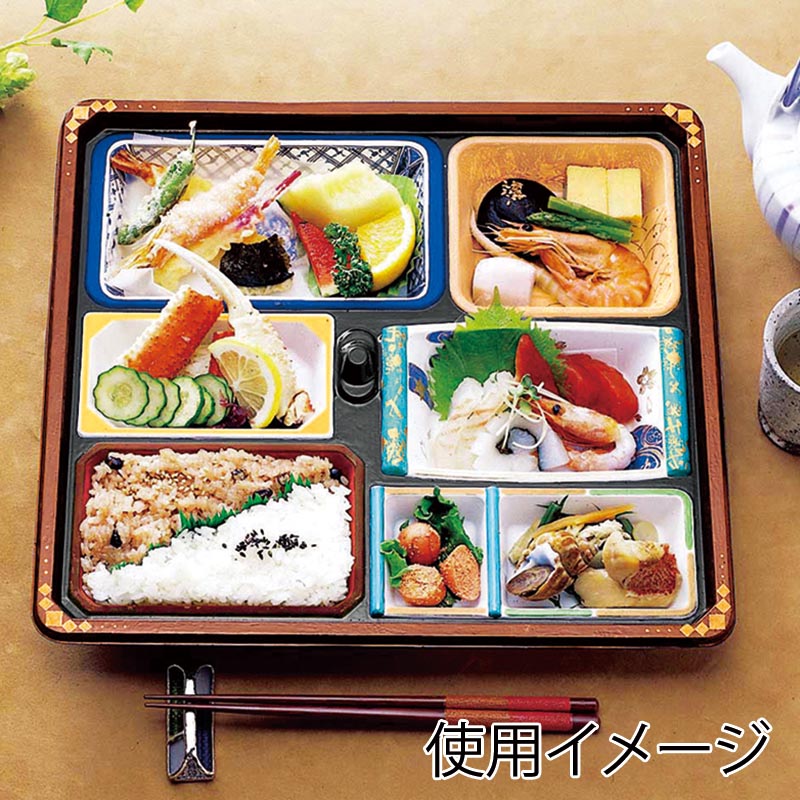 アヅミ産業 仕出し容器 本体(A柄)・蓋(三彩)会席膳セット T-105-A T105AS-2 20セット/袋(ご注文単位10袋)【直送品】