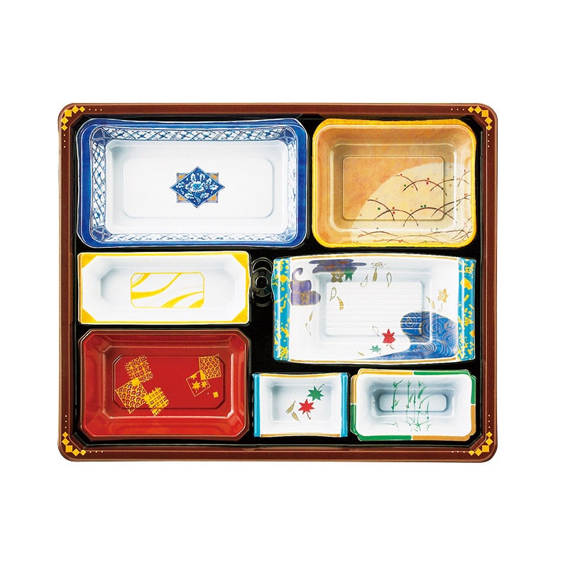 アヅミ産業 仕出し容器 本体(A柄)・蓋(三彩)会席膳セット T-138-A T138AS-2 20セット/袋(ご注文単位8袋)【直送品】