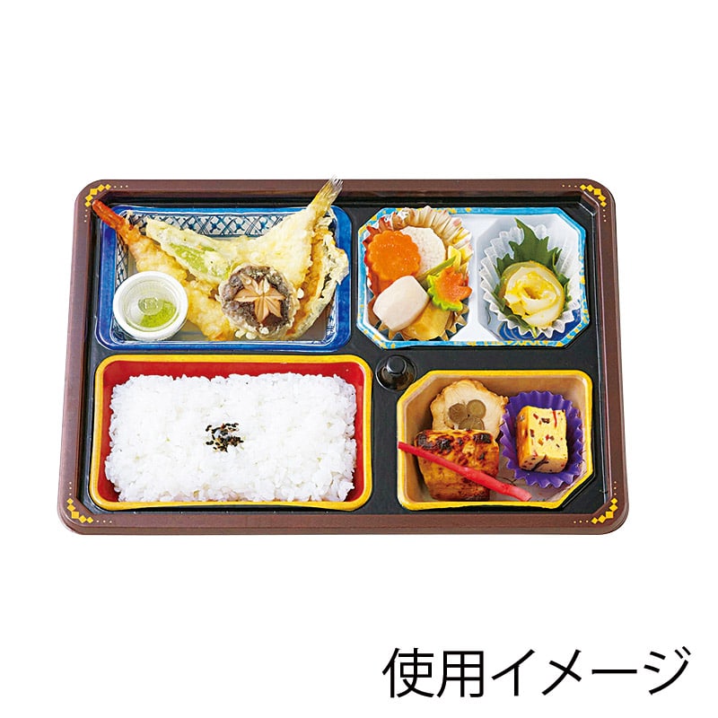 アヅミ産業 仕出し容器 本体(A柄)・蓋(三彩)会席膳セット T-103-A T103AS-3 20セット/袋(ご注文単位10袋)【直送品】