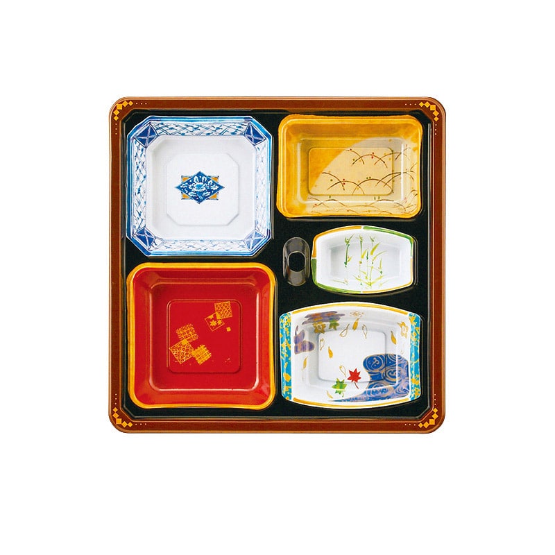 アヅミ産業 仕出し容器 本体(A柄)・蓋(三彩)会席膳セット T-104-A T104AS-2 20セット/袋(ご注文単位10袋)【直送品】