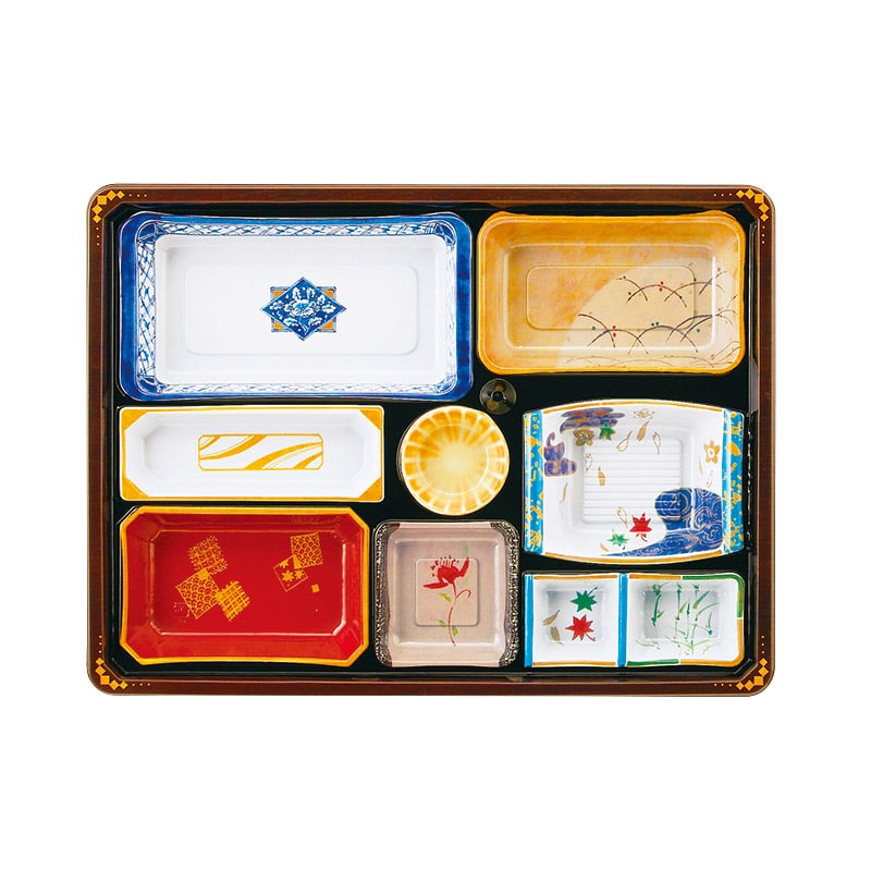 アヅミ産業 仕出し容器 本体(A柄)・蓋(三彩)会席膳セット T-149-A T149AS-2 20セット/袋(ご注文単位6袋)【直送品】