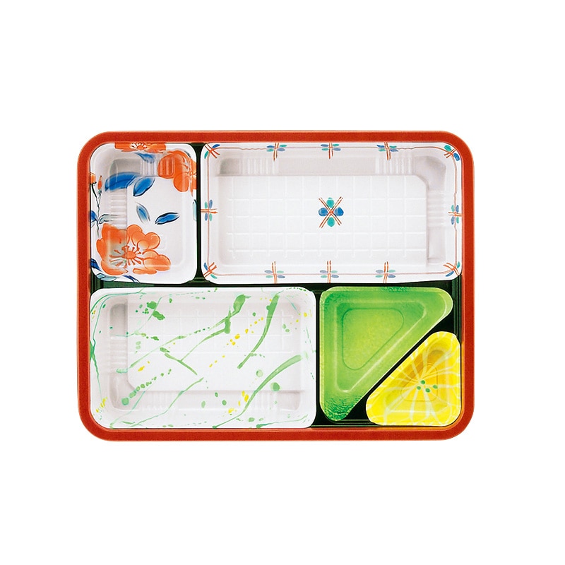 アヅミ産業 幕の内弁当容器 本体 T-80-60-B2-B 柄付 50枚/袋(ご注文単位16袋)【直送品】