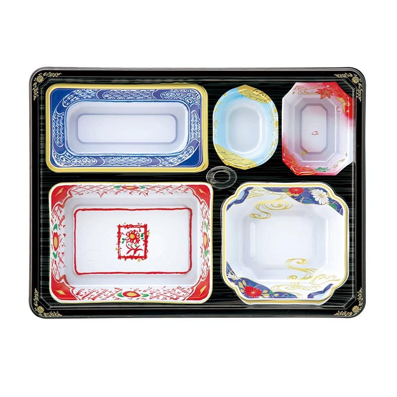 アヅミ産業 仕出し容器 本体(金彩)・蓋(三彩)会席膳セット T-202 T202KS-2 20セット/袋(ご注文単位15袋)【直送品】