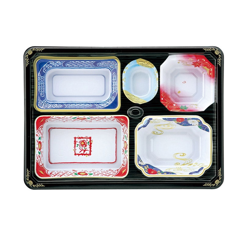 アヅミ産業 仕出し容器 本体(金彩)・蓋(三彩)会席膳セット T-203 T203KS-2 20セット/袋(ご注文単位10袋)【直送品】