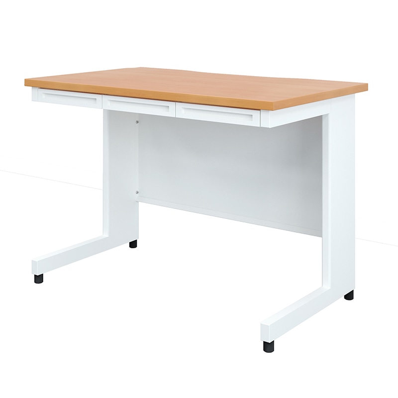 スチール製パソコンデスク 100cm 木目天板×ホワイト本体 1台（ご注文単位1台）【直送品】