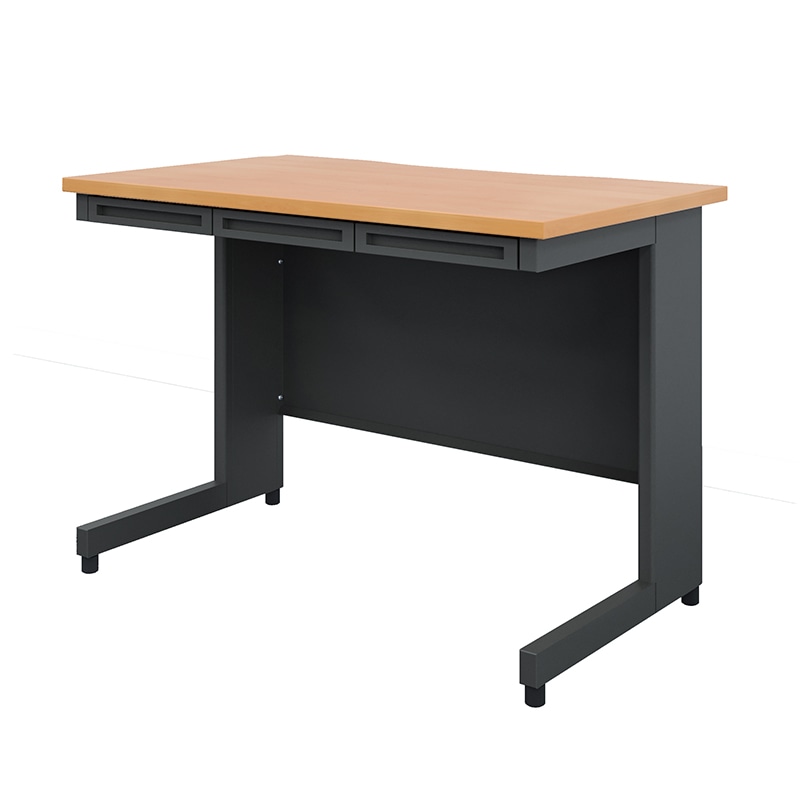 スチール製パソコンデスク 100cm 木目天板×ブラック本体 1台（ご注文単位1台）【直送品】