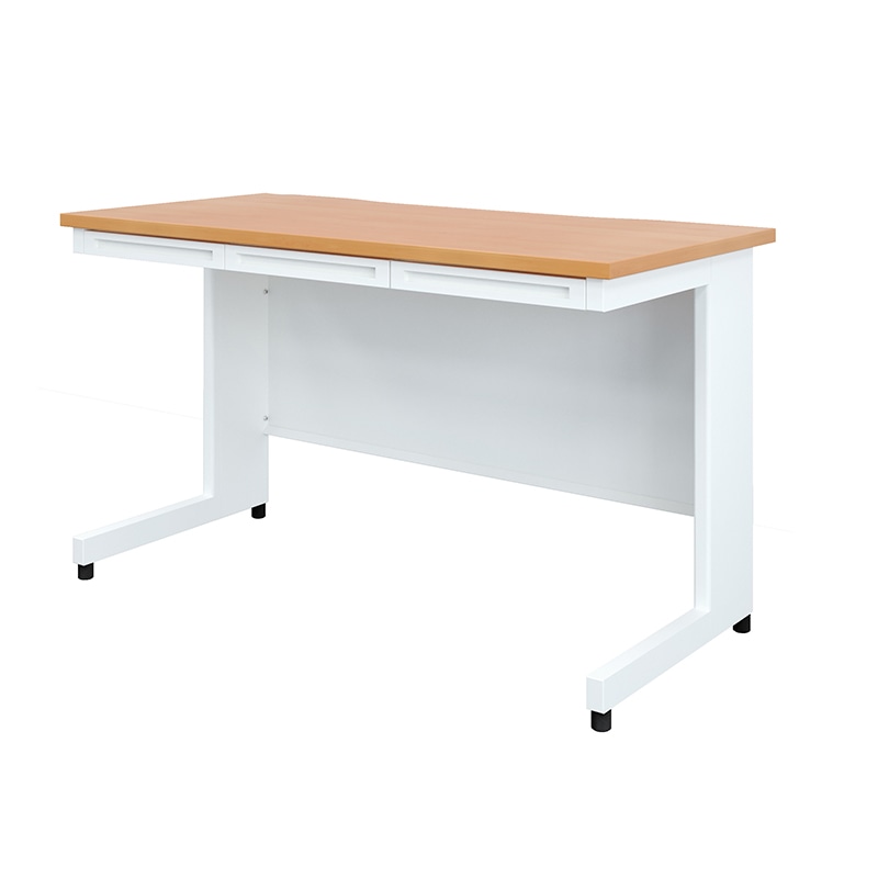 スチール製パソコンデスク 120cm 木目天板×ホワイト本体 1台(ご注文単位1台)【直送品】