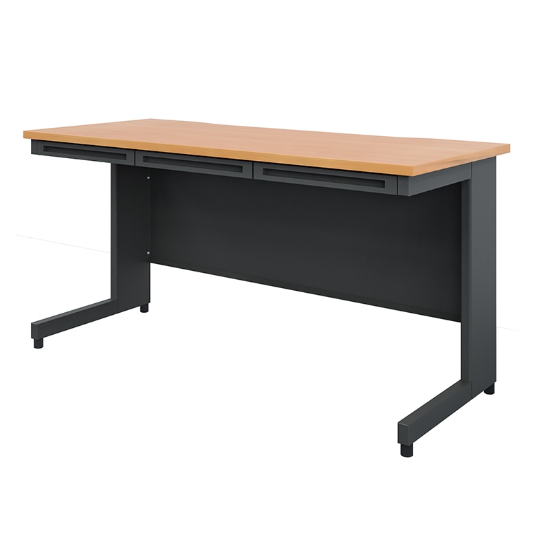 スチール製パソコンデスク 140cm 木目天板×ブラック本体 1台(ご注文単位1台)【直送品】