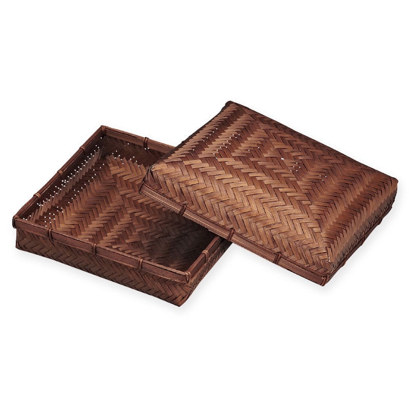 神堂 竹カゴ　茶染アジロBOX 角  1個（ご注文単位1個）【直送品】