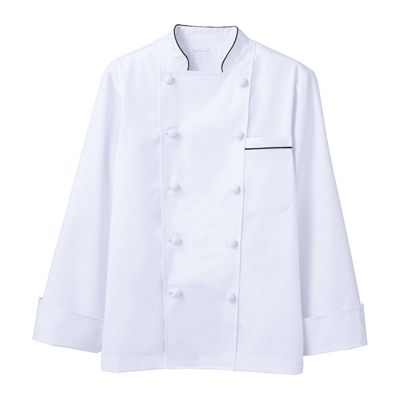 住商モンブラン(株) 6-913_LL コックコート 男女兼用長袖 LL 白/黒 1枚(ご注文単位1枚)【直送品】