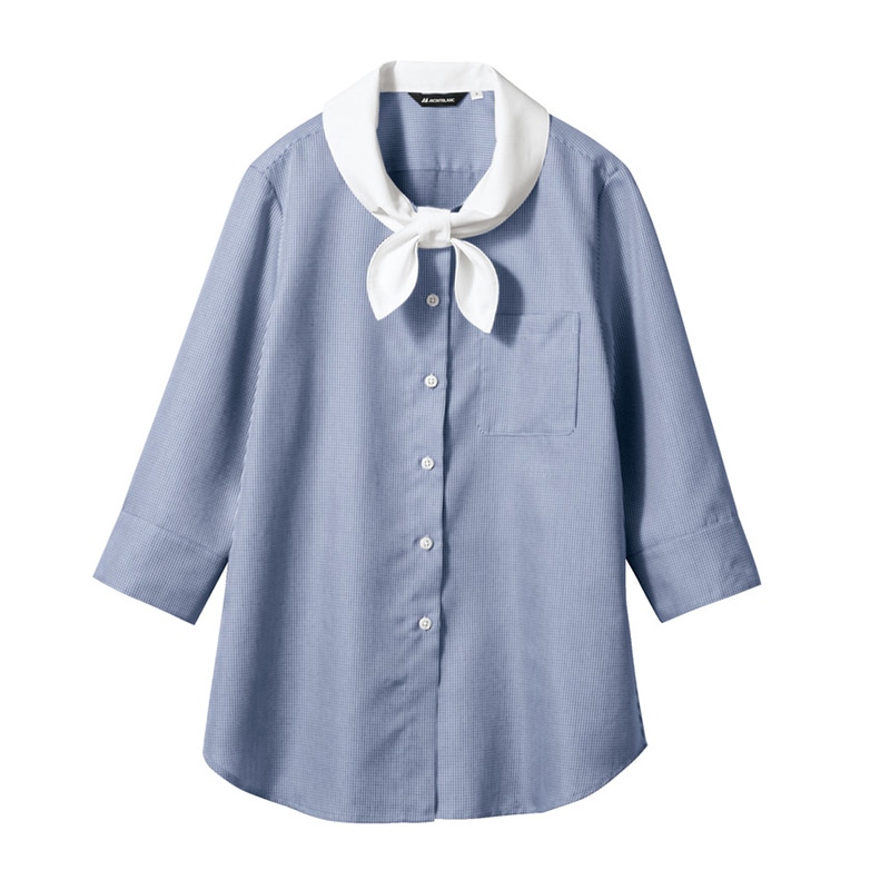 住商モンブラン(株) WC2231-4_7 ブラウス レディス7分袖　7 ブルーチェック／白 1枚（ご注文単位1枚）【直送品】