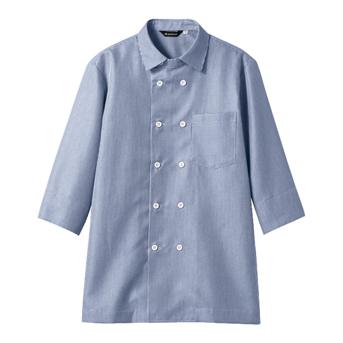 住商モンブラン(株) WC2621-4_L シャツ 男女兼用7分袖　L ブルーチェック 1枚（ご注文単位1枚）【直送品】