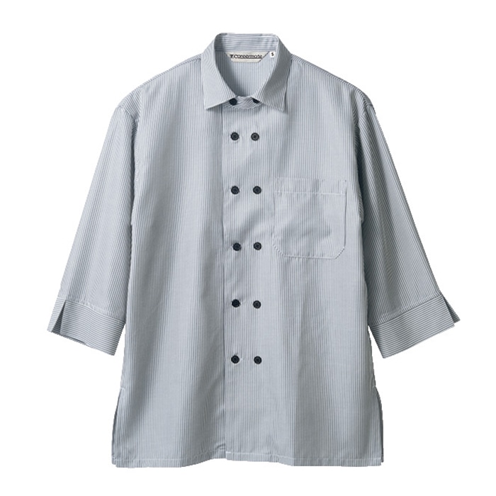 住商モンブラン(株) MC7355_L シャツ 男女兼用7分袖　L グレーストライプ 1枚（ご注文単位1枚）【直送品】