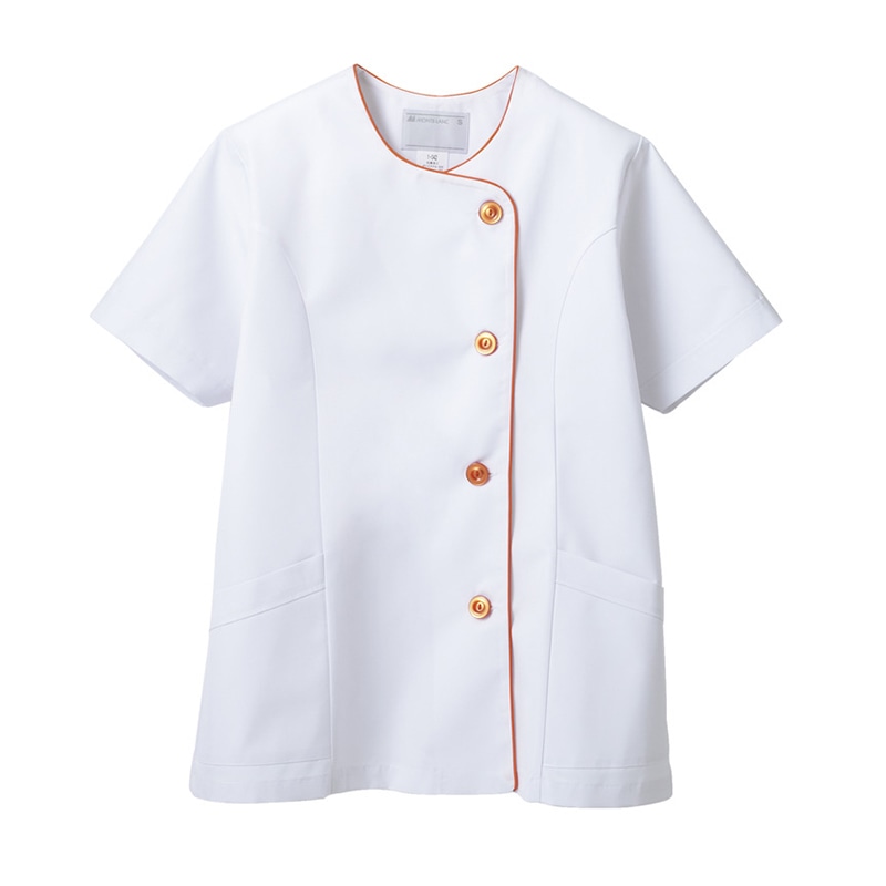 住商モンブラン(株) 1-042_L 調理衣 レディス半袖　L 白／オレンジ 1枚（ご注文単位1枚）【直送品】