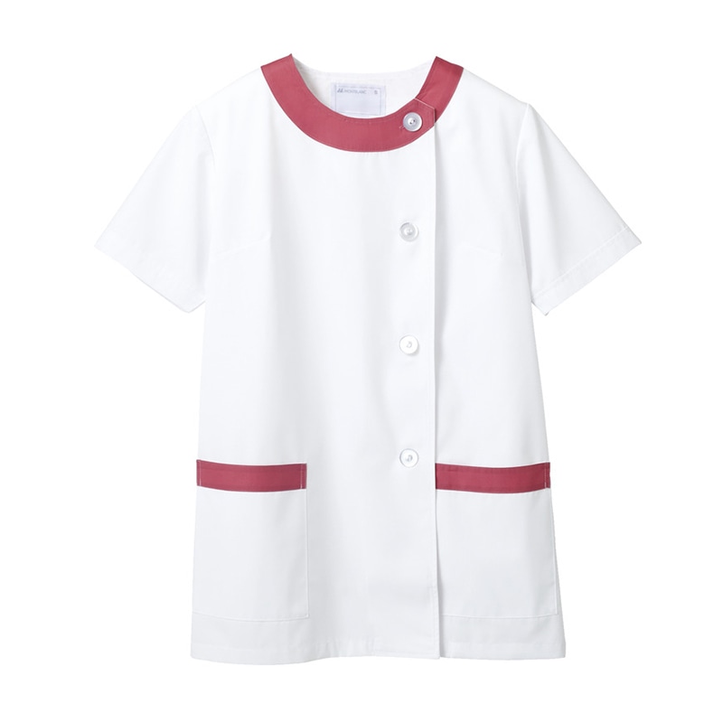 住商モンブラン(株) 1-094_3L 調理衣 レディス半袖　3L 白／ピンク 1枚（ご注文単位1枚）【直送品】