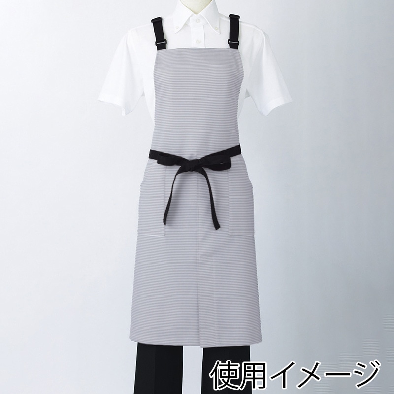 >住商モンブラン(株) 5-671_F エプロン 男女兼用 フリーサイズ 白/黒ボーダー 1枚(ご注文単位1枚)【直送品】