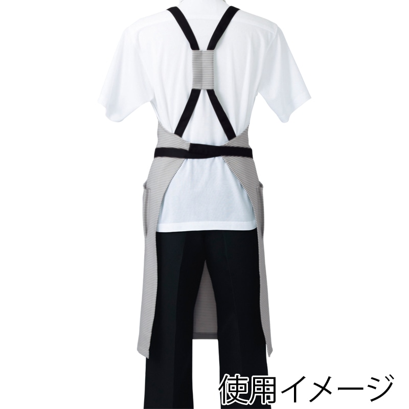 住商モンブラン(株) 5-671_F エプロン 男女兼用 フリーサイズ 白/黒ボーダー 1枚(ご注文単位1枚)【直送品】