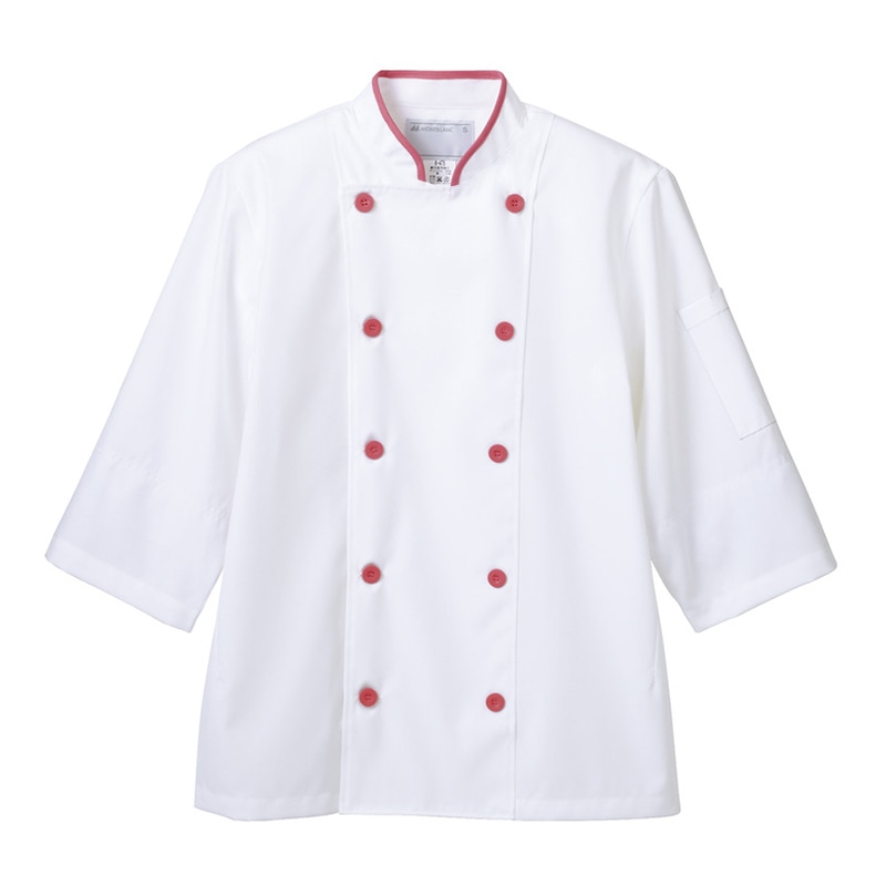 住商モンブラン(株) 6-475_S コックコート 男女兼用7分袖 S 白/ピンク 1枚(ご注文単位1枚)【直送品】