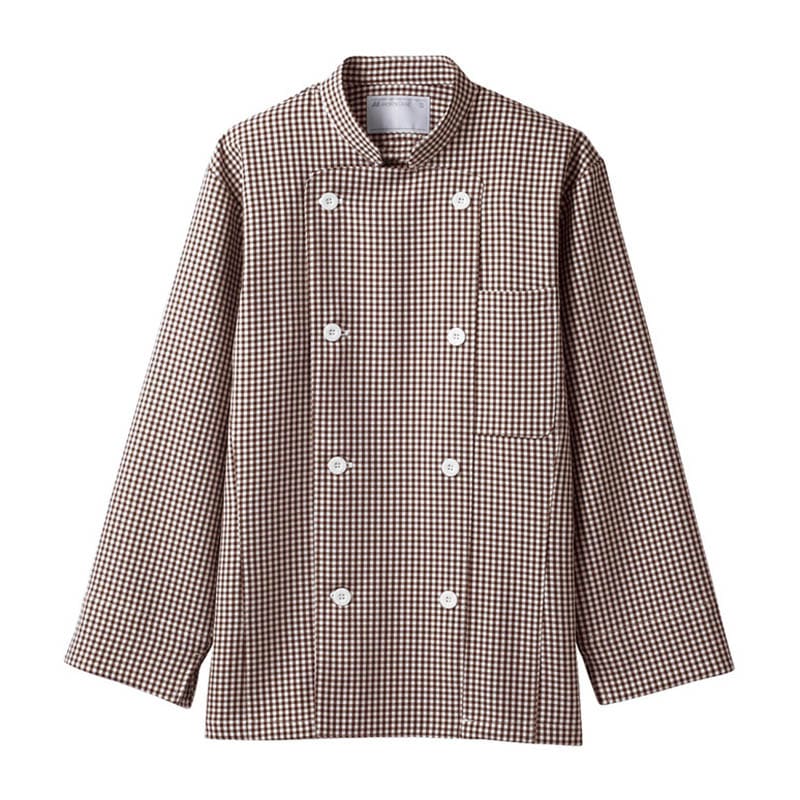 住商モンブラン(株) 6-493_S コックコート 男女兼用長袖 S 茶チェック 1枚(ご注文単位1枚)【直送品】