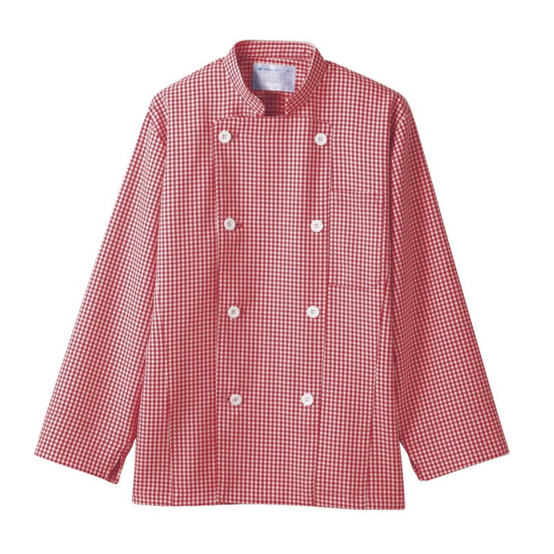 住商モンブラン(株) 6-497_S コックコート 男女兼用長袖　S 赤チェック 1枚（ご注文単位1枚）【直送品】