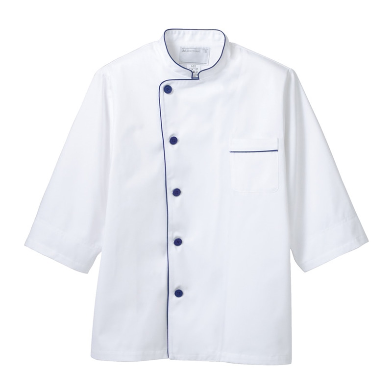 住商モンブラン(株) 6-511_S コックコート 男女兼用7分袖 S 白/ブルー 1枚(ご注文単位1枚)【直送品】