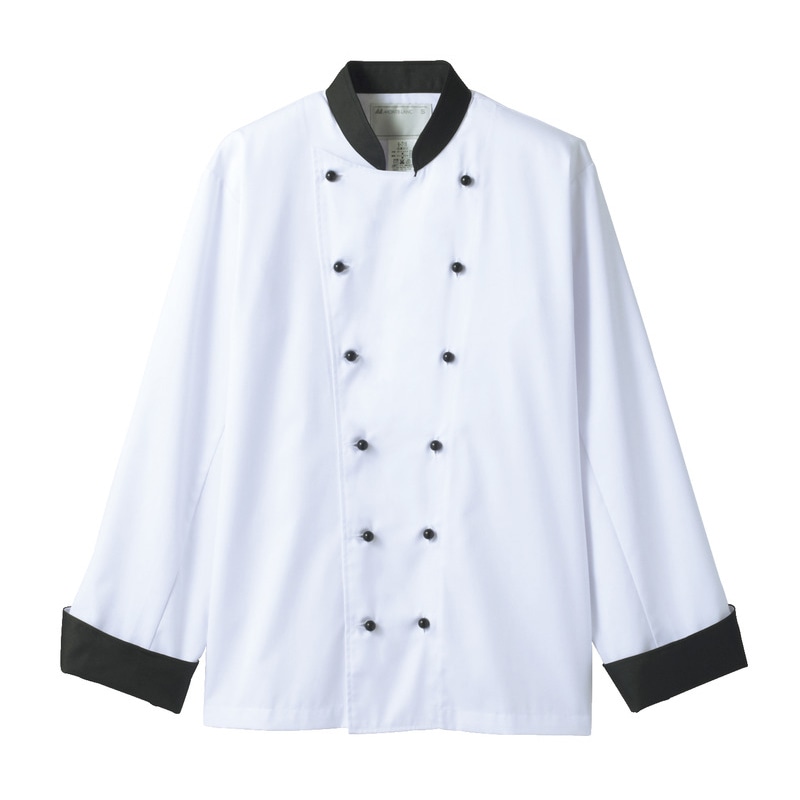 住商モンブラン(株) 6-715_LL コックコート 男女兼用長袖 LL 白/黒 1枚(ご注文単位1枚)【直送品】