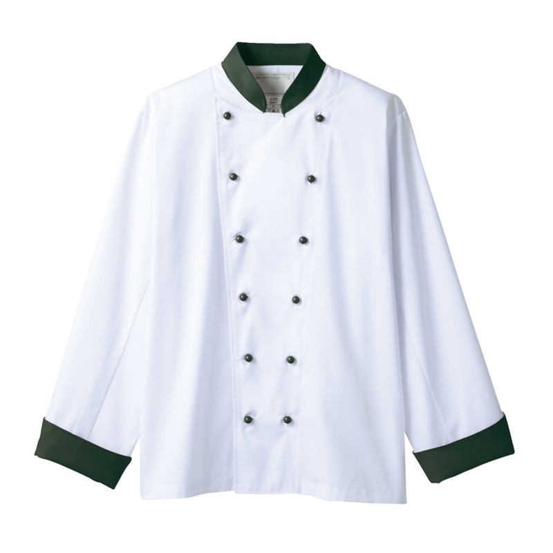 住商モンブラン(株) 6-725_L コックコート 男女兼用長袖 L 白/ボトルグリーン 1枚(ご注文単位1枚)【直送品】