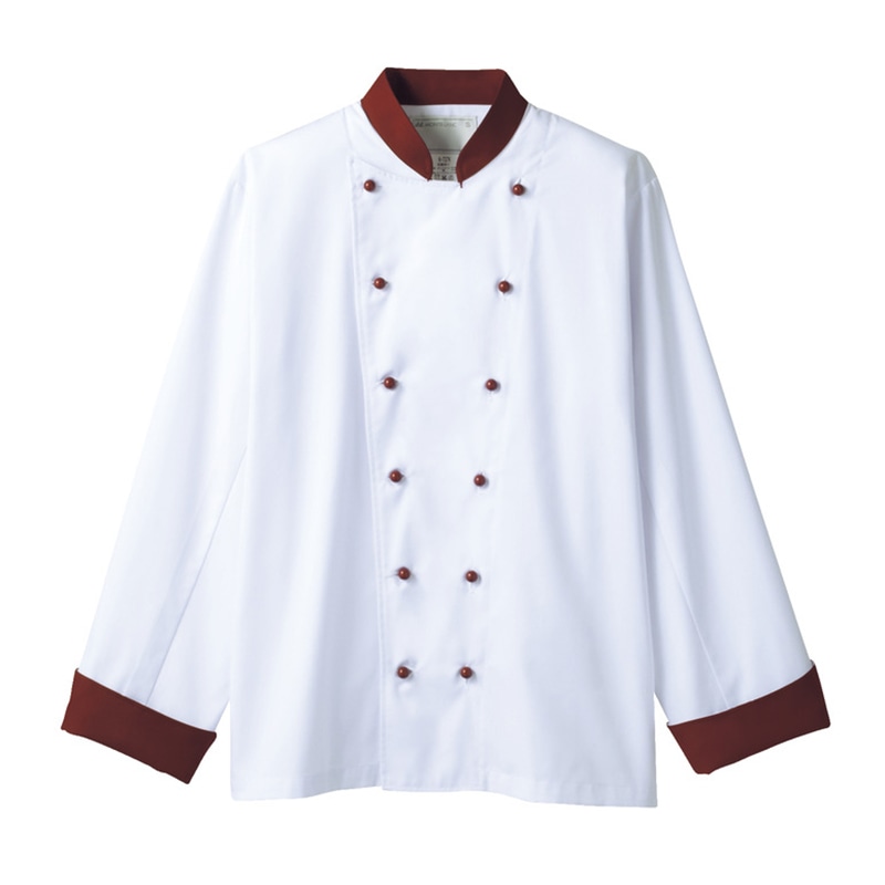 住商モンブラン(株) 6-727_S コックコート 男女兼用長袖 S 白/ワイン 1枚(ご注文単位1枚)【直送品】
