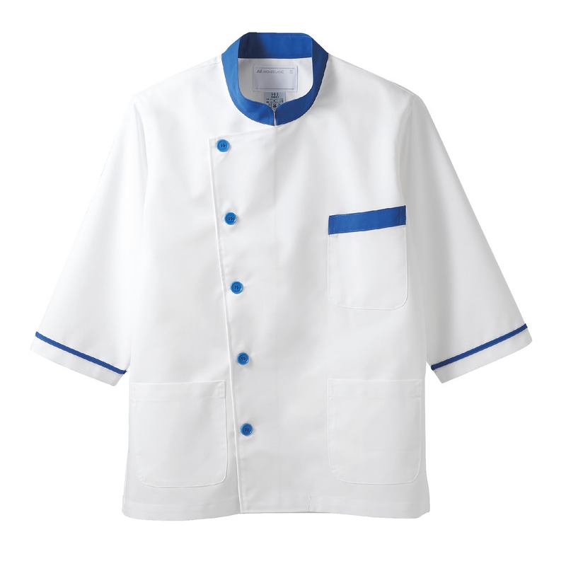 住商モンブラン(株) 6-813_S 調理衣 男女兼用7分袖 S 白/ブルー 1枚(ご注文単位1枚)【直送品】